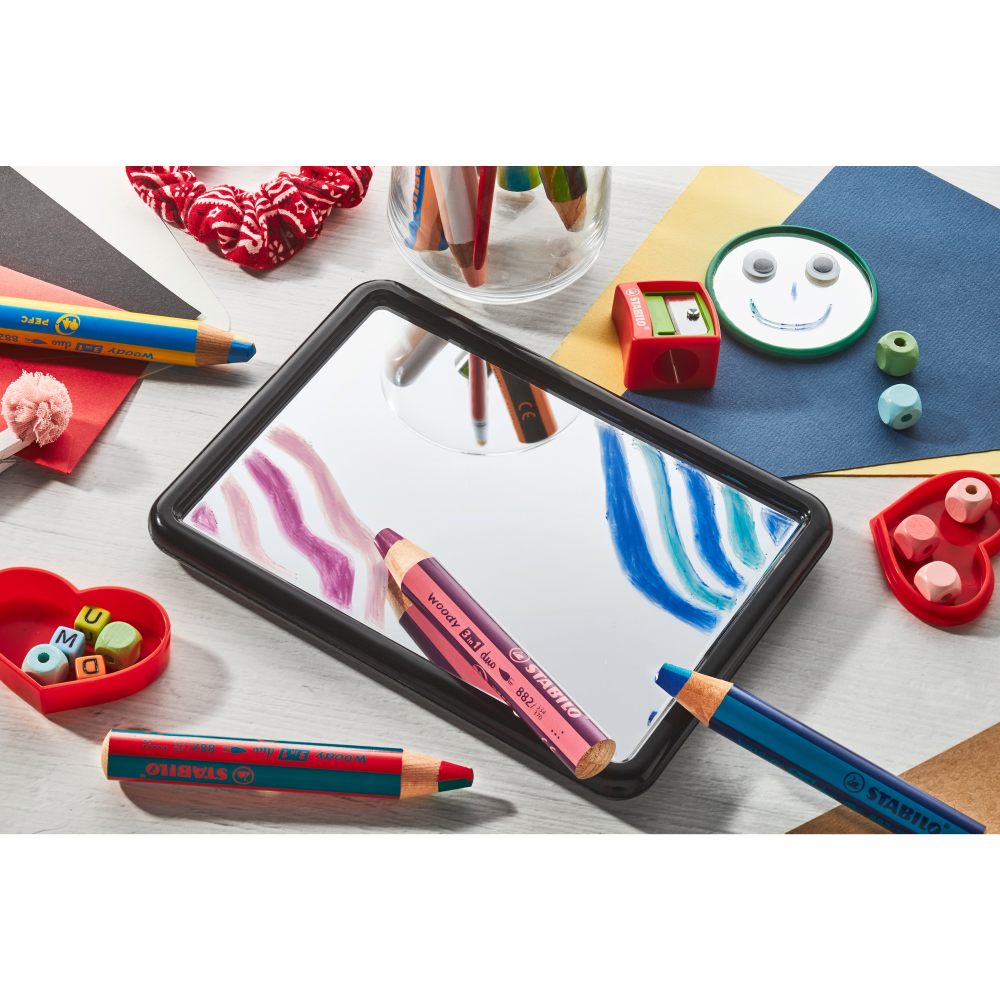 Creioane colorate Stabilo woody 3 in 1 duo, 10 mm, 5 bucati / set, ascutitoare, etui carton