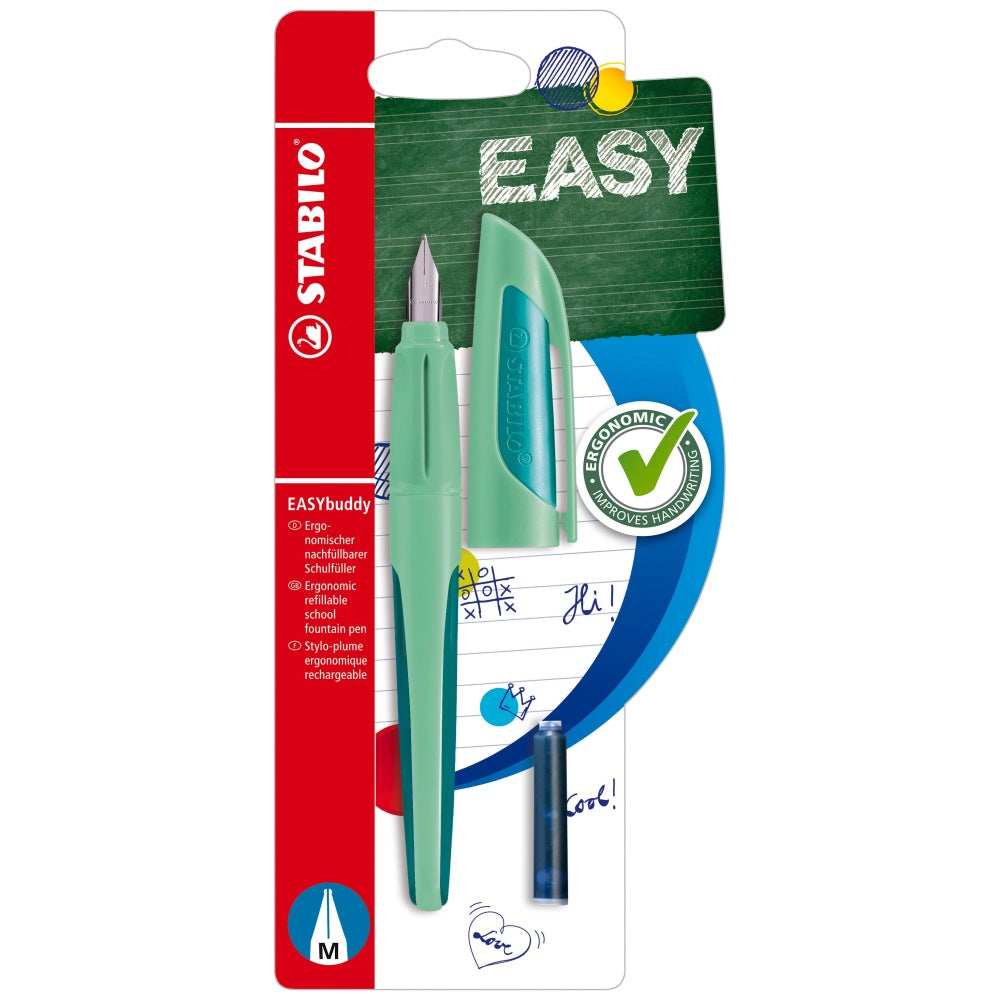 Stilou Stabilo EASYbuddy Pastel, M, pentru dreptaci, hint of mint, 1 rezerva, blister