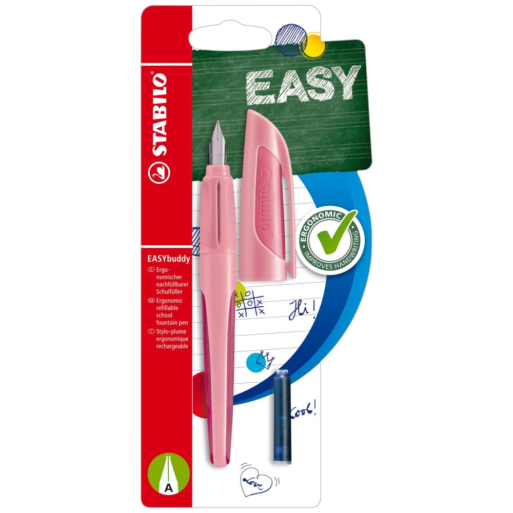 Stilou Stabilo EASYbuddy Pastel, A, pentru stangaci, pink blush, 1 rezerva, blister