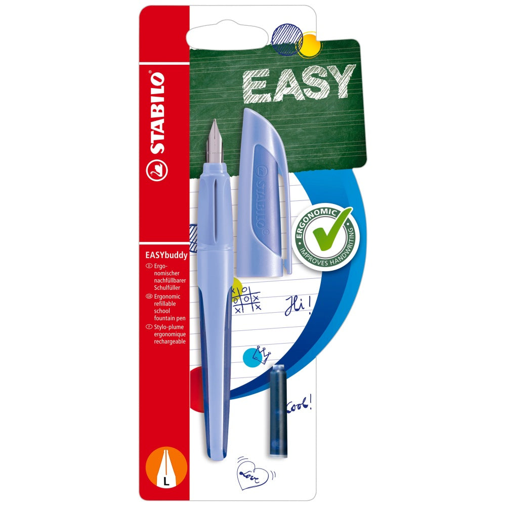 Stilou Stabilo EASYbuddy Pastel, L, pentru stangaci, cloudy blue, 1 rezerva, blister