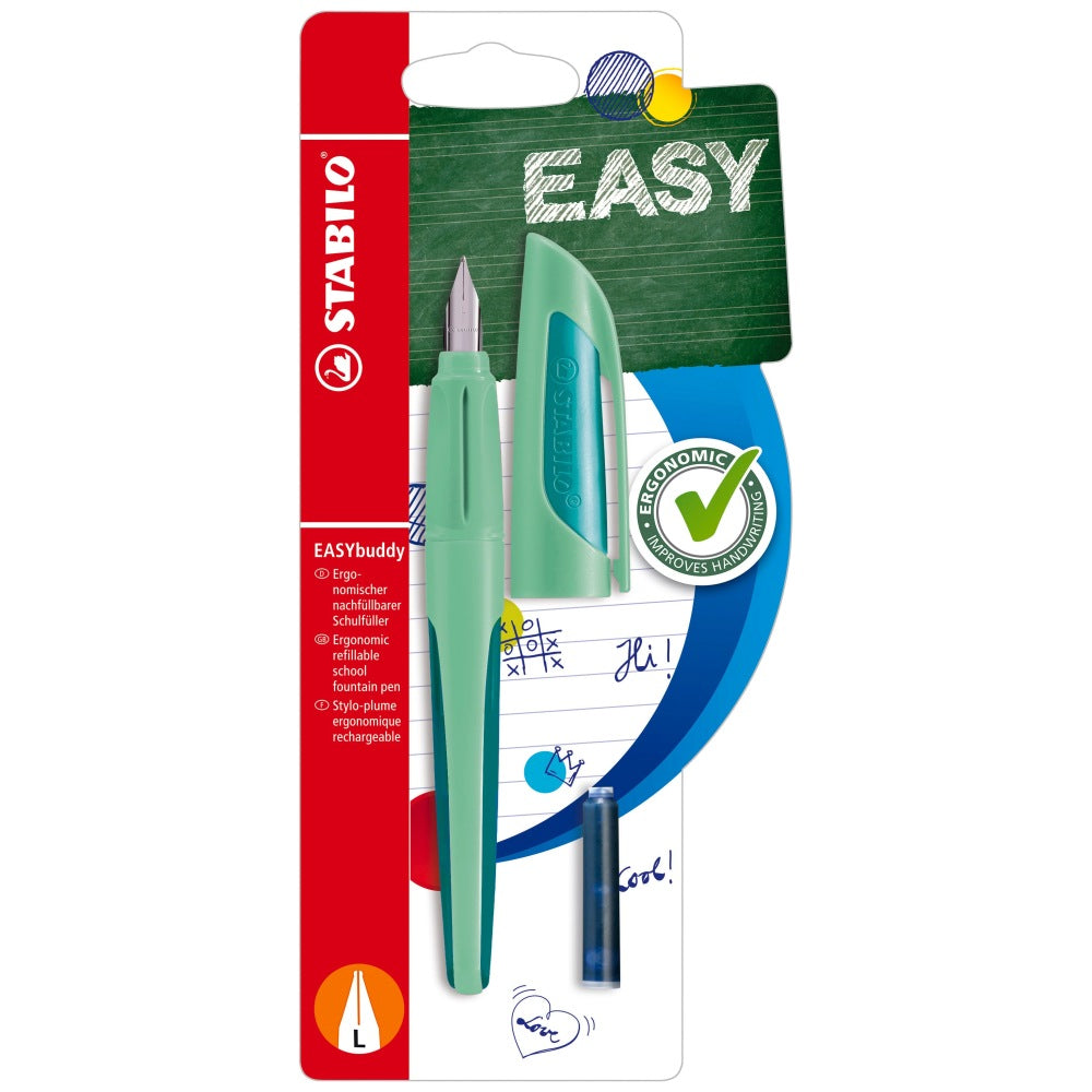 Stilou Stabilo EASYbuddy Pastel, L, pentru stangaci, hint of mint, 1 rezerva, blister