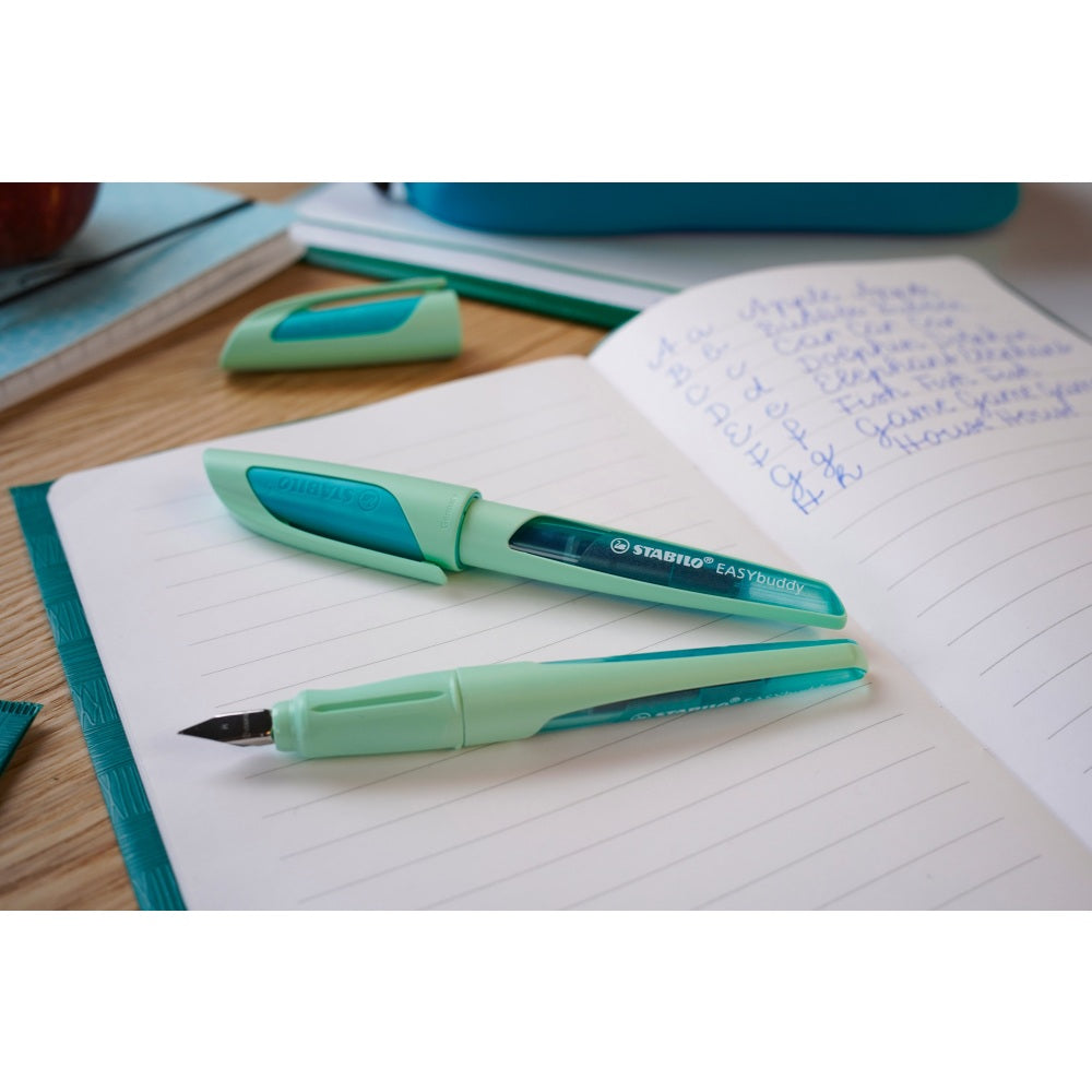 Stilou Stabilo EASYbuddy Pastel, L, pentru stangaci, hint of mint, 1 rezerva, blister