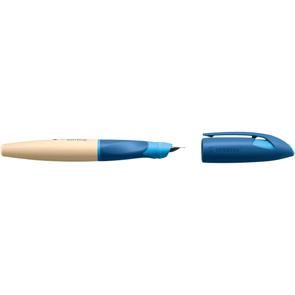 Stilou Stabilo EASYbirdy Timber, A, pentru stangaci, bleu, 1 rezerva, corp din lemn, blister