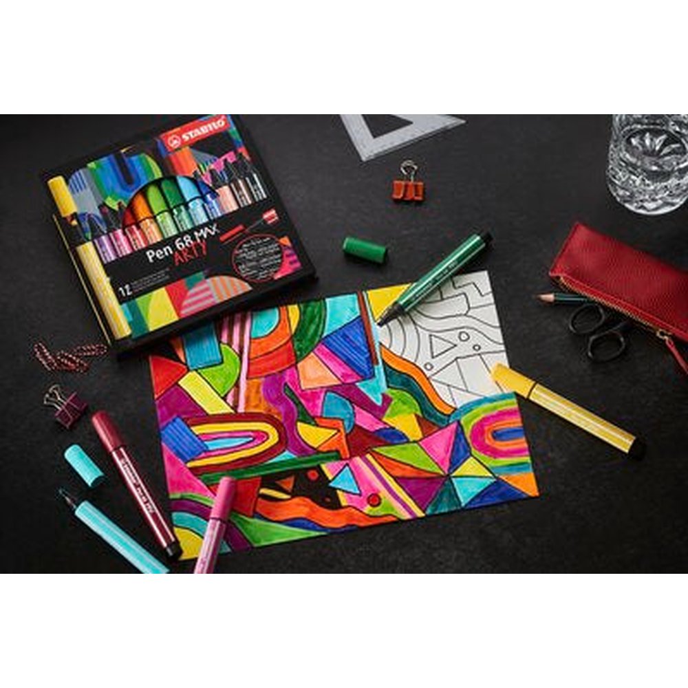 Carioca Stabilo Pen 68 Max, 1-5 mm, 12 culori / set, cutie carton Arty