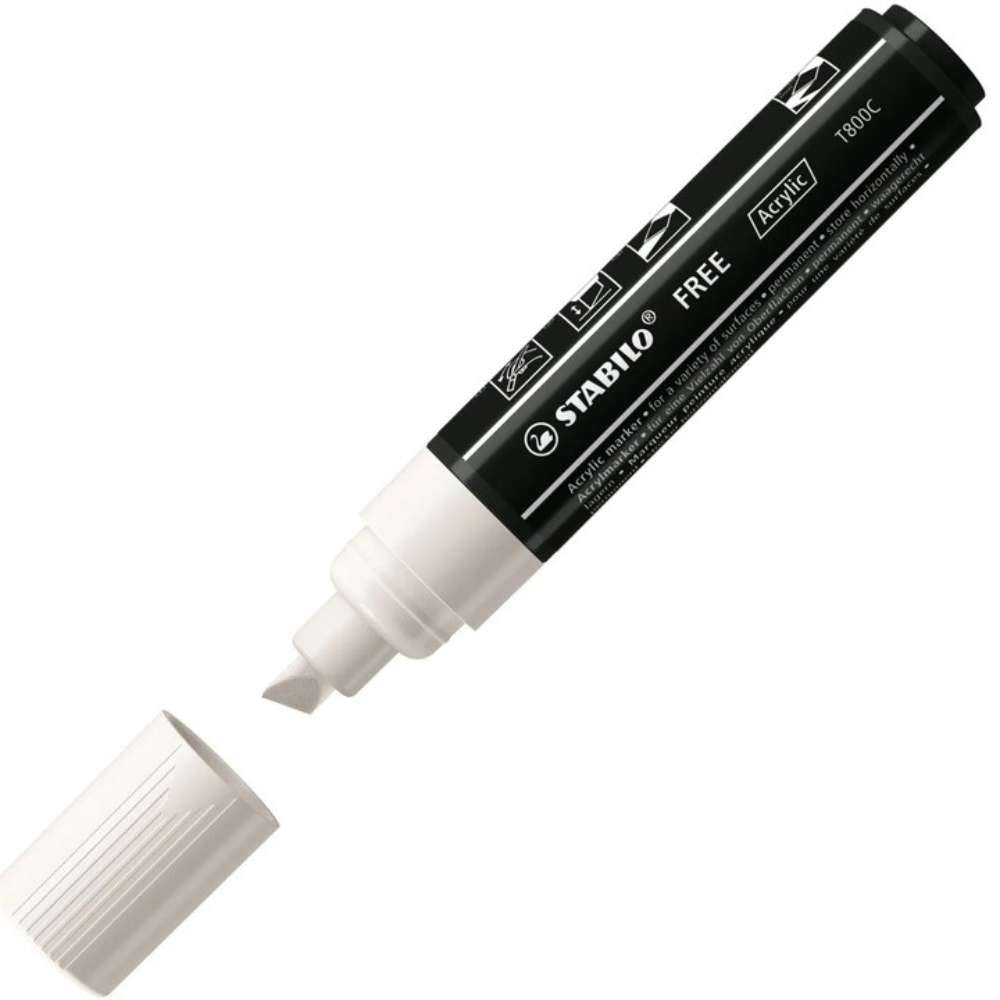 Marker acrilic Stabilo Free Acrylic Mix, T100, T 300, T 800, 3 bucati / set, alb