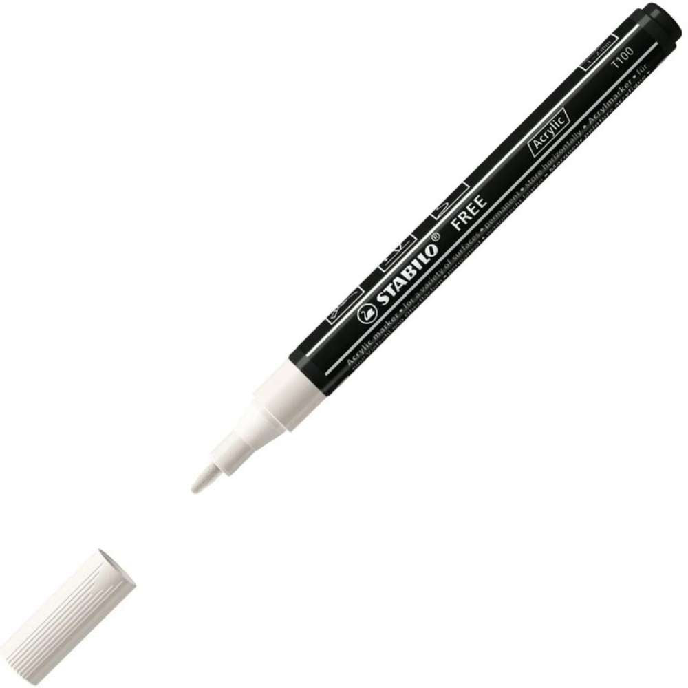Marker acrilic Stabilo Free Acrylic Mix, T100, T 300, T 800, 3 bucati / set, alb