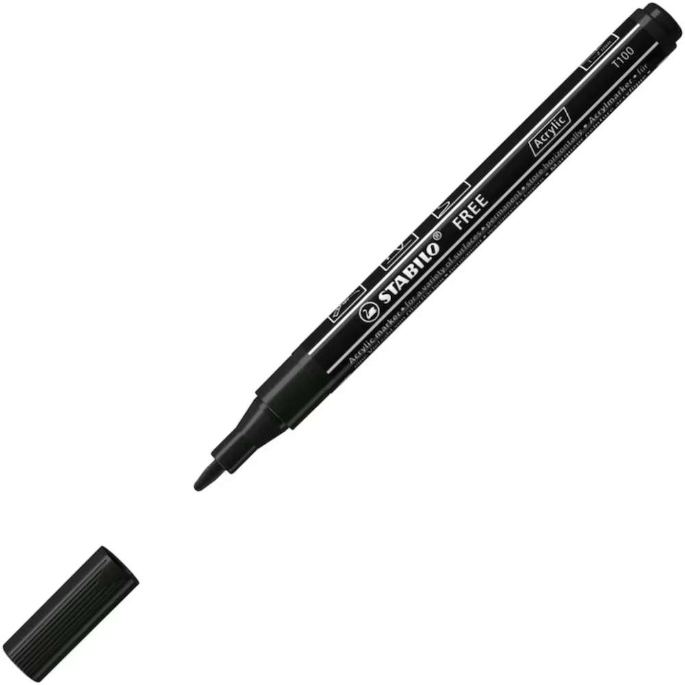 Marker acrilic Stabilo Free Acrylic Mix, T100, T 300, T 800, 3 bucati / set, negru