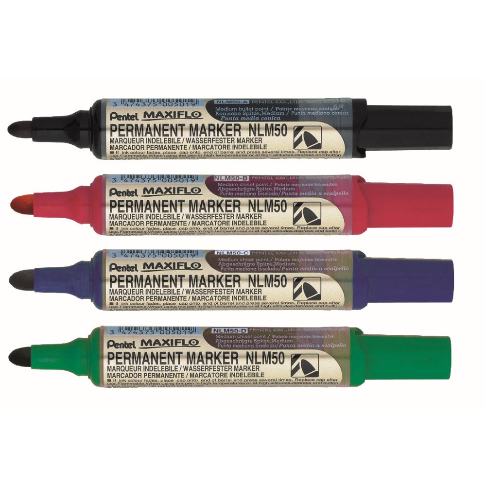 Marker permanent Pentel Maxiflo NLM50, varf rotund, 6 mm, negru