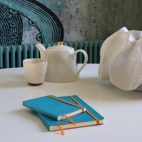 Agenda A5 nedatata, 80 file, dictando, softcover, hartie ivory 90 g / mp, Rhodiorama, turquoise Agenda Rhodia Rhodia