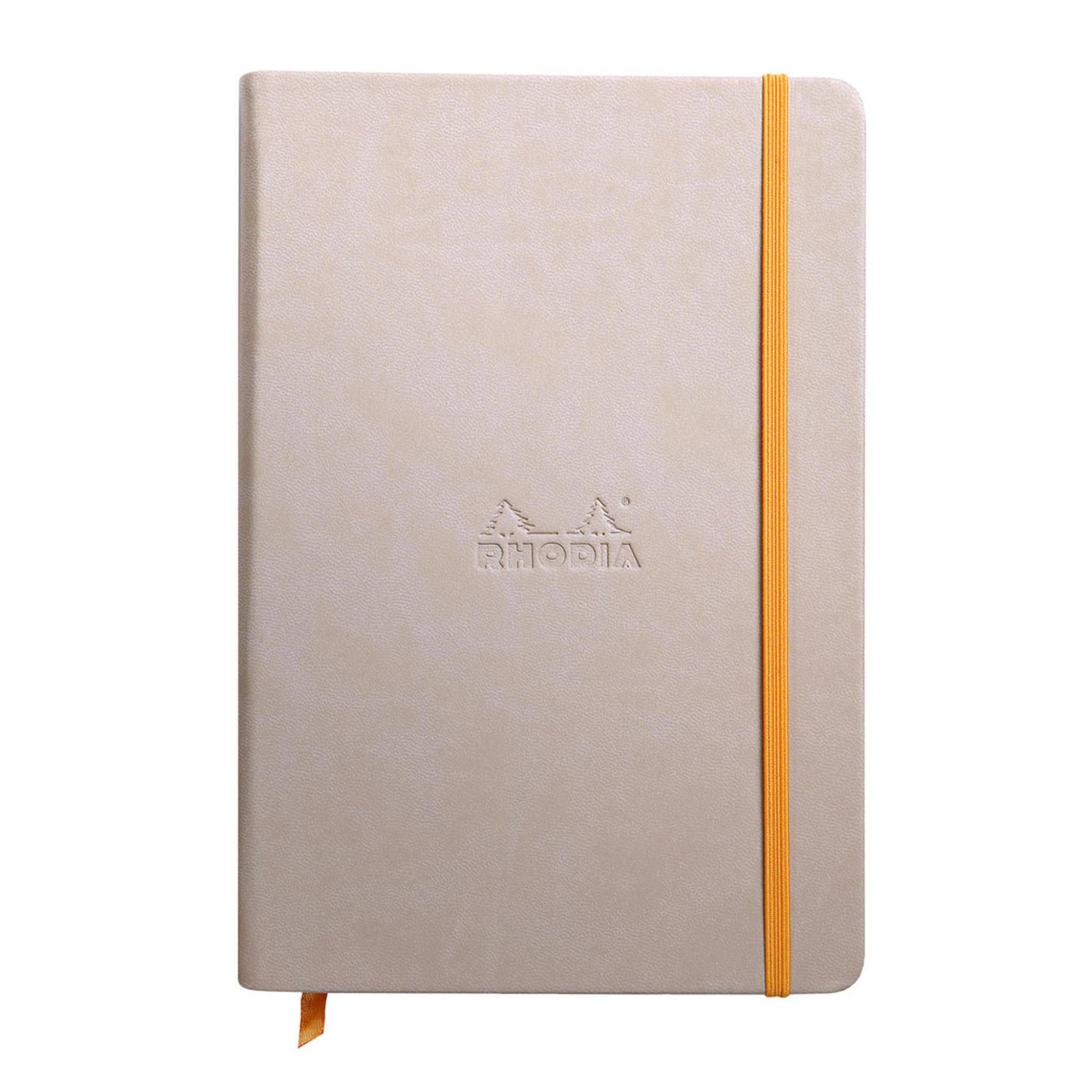 Caiet Agenda A5 Rhodiarama liniat, bej, 96 pagini, cu coperta rigida + elastic Agenda Rhodia