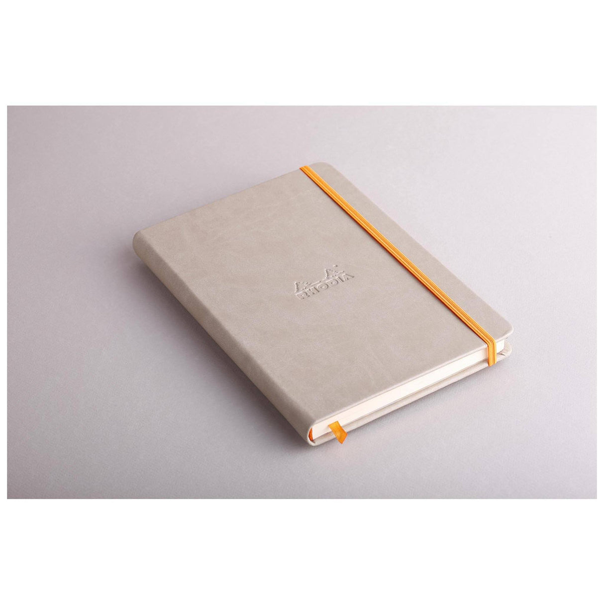 Caiet Agenda A5 Rhodiarama liniat, bej, 96 pagini, cu coperta rigida + elastic Agenda Rhodia