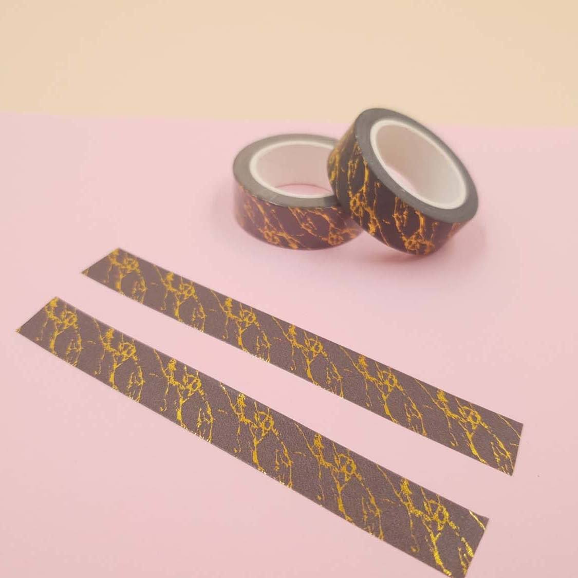 Banda Washi - Negru Model Insertii Aurii Banda Washi Paperie.ro