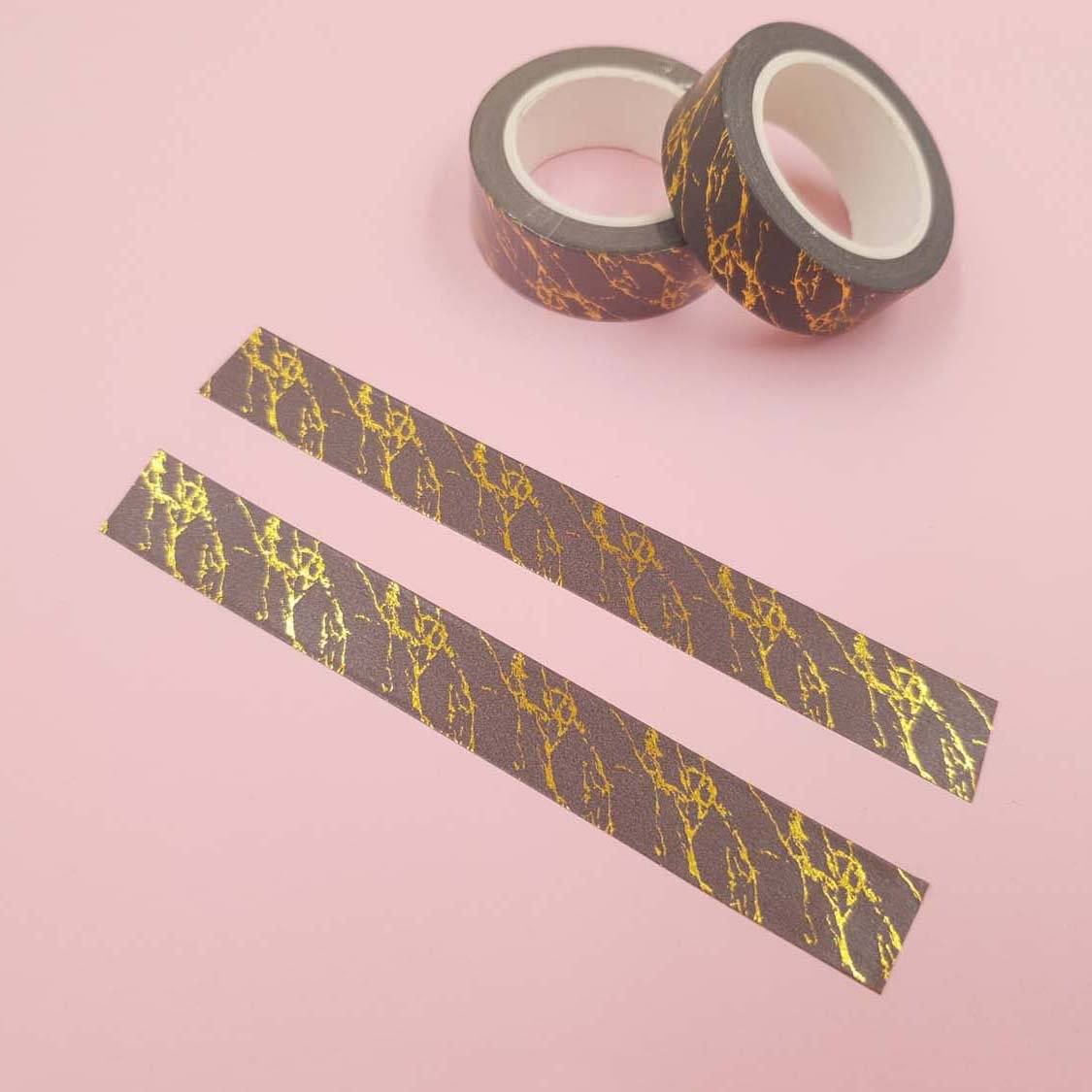 Banda Washi - Negru Model Insertii Aurii Banda Washi Paperie.ro