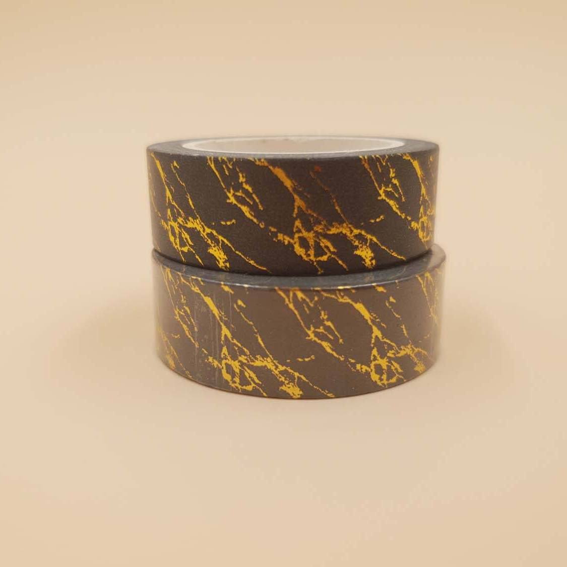 Banda Washi - Negru Model Insertii Aurii Banda Washi Paperie.ro