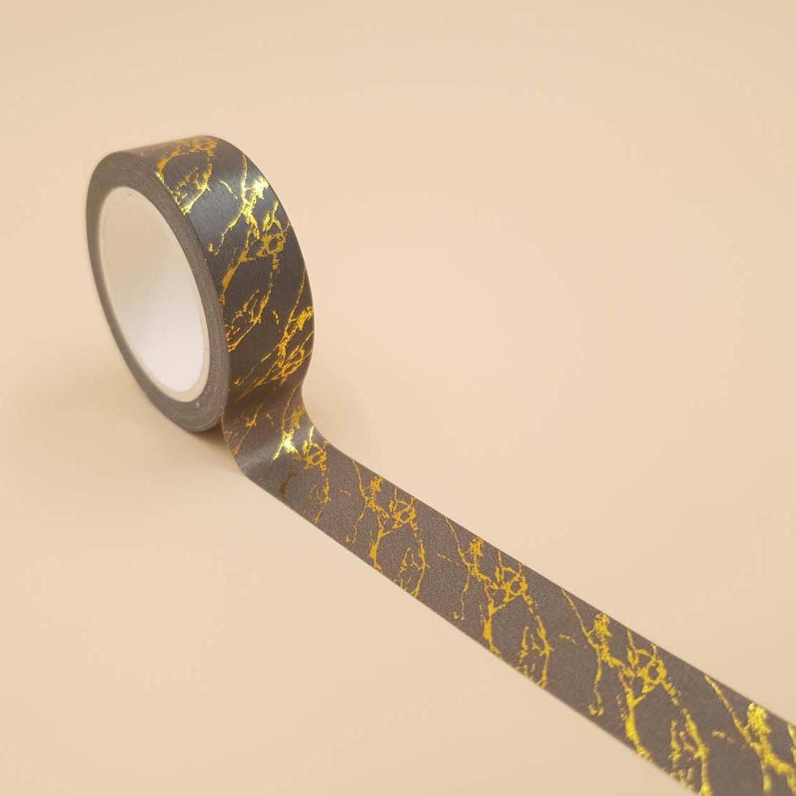 Banda Washi - Negru Model Insertii Aurii Banda Washi Paperie.ro