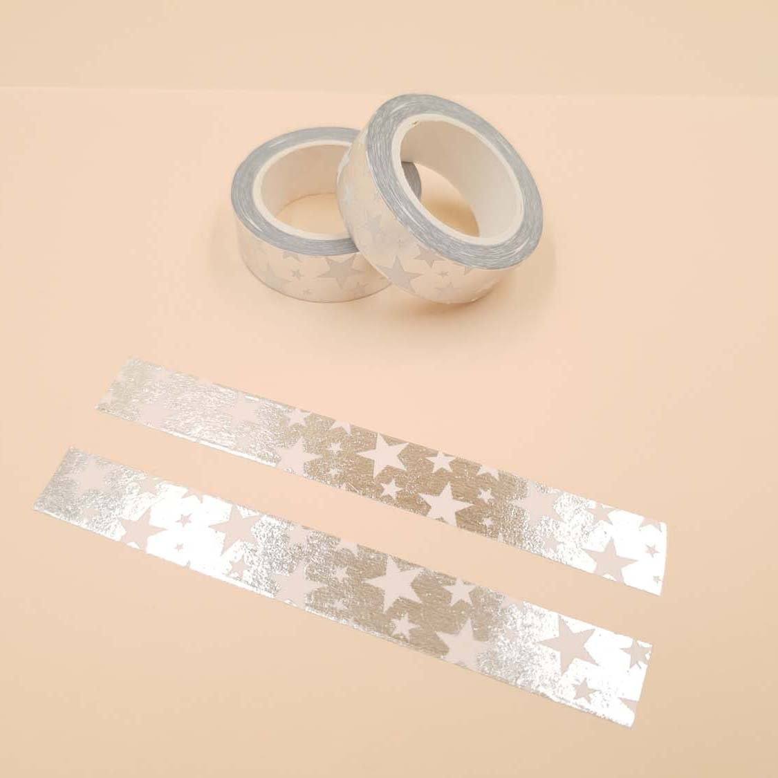 Banda Washi - Argintie Model Stelute Banda Washi Paperie.ro