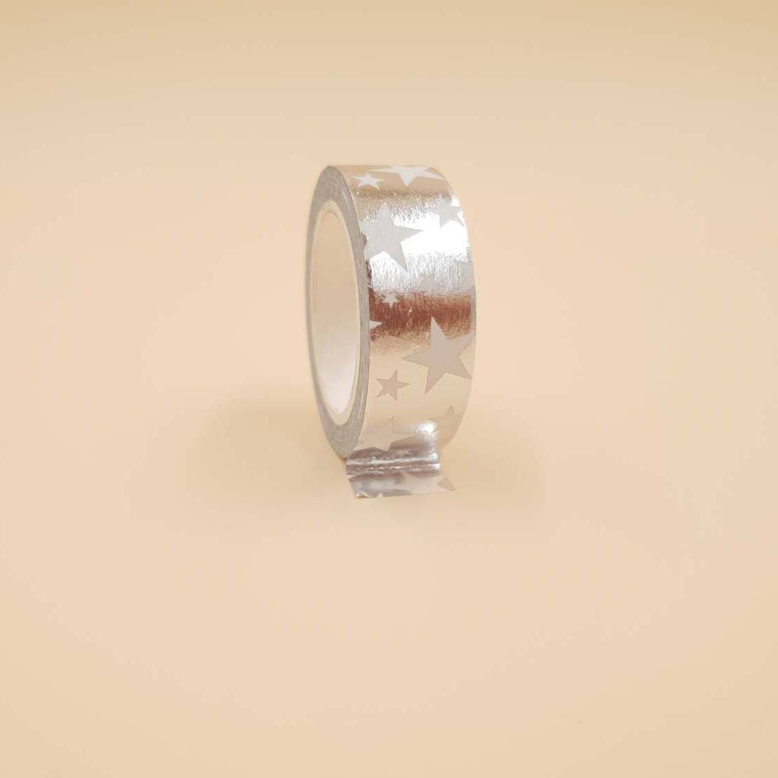 Banda Washi - Argintie Model Stelute Banda Washi Paperie.ro