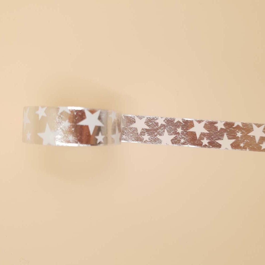 Banda Washi - Argintie Model Stelute Banda Washi Paperie.ro