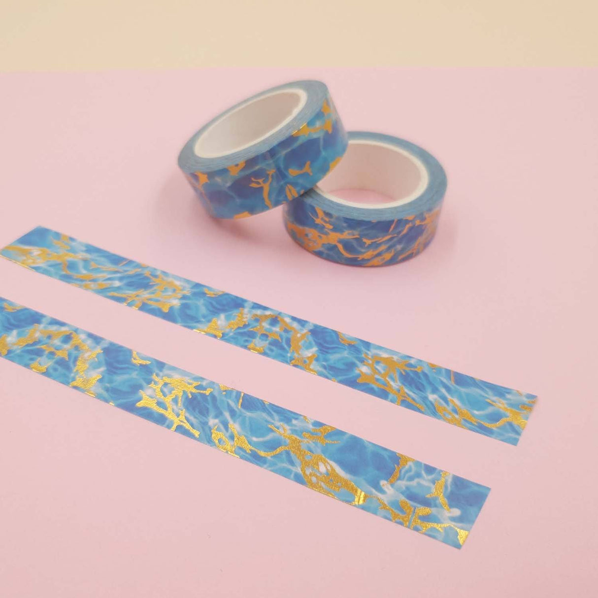 Banda Washi - Albastra Model Auriu Paperie.ro