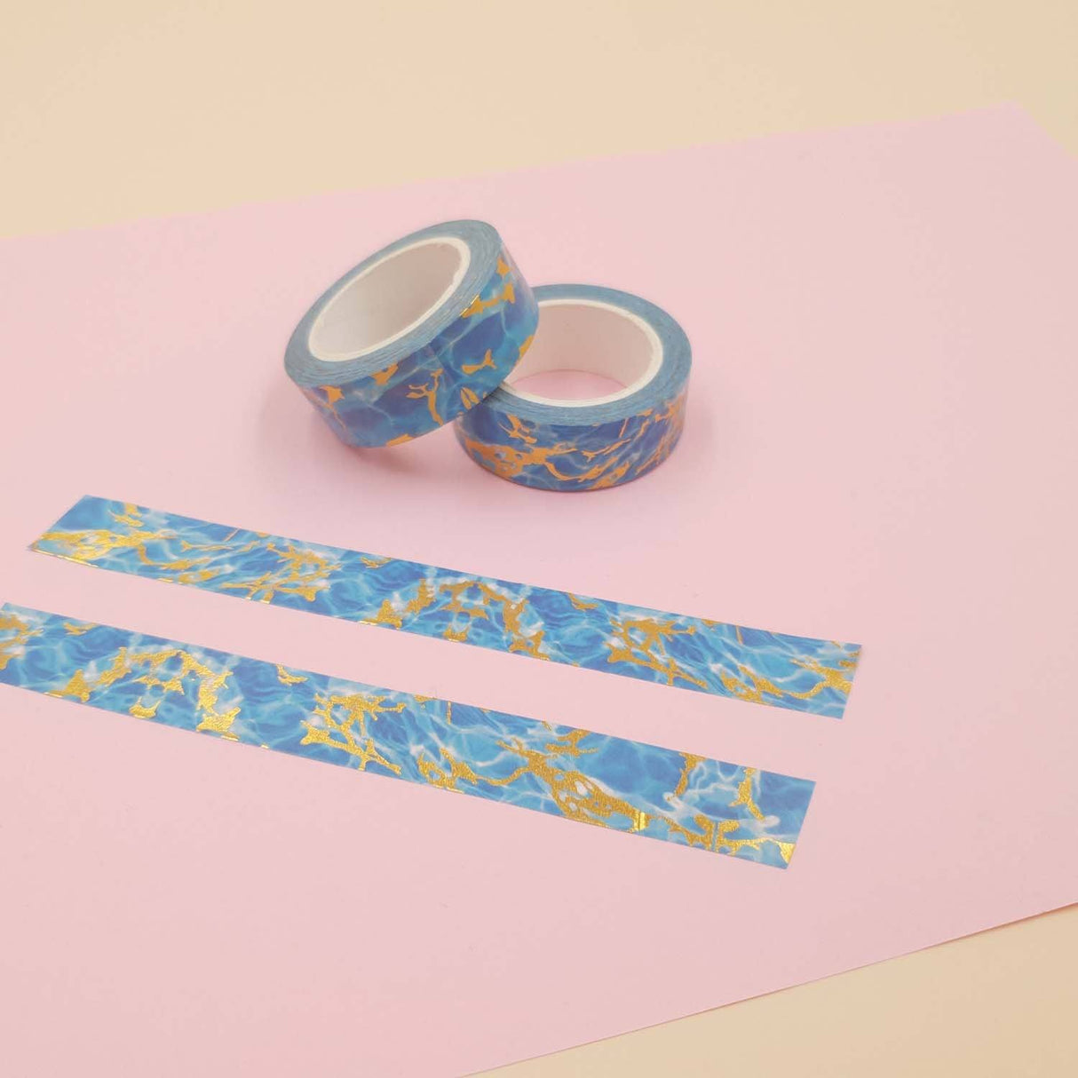 Banda Washi - Albastra Model Auriu Paperie.ro