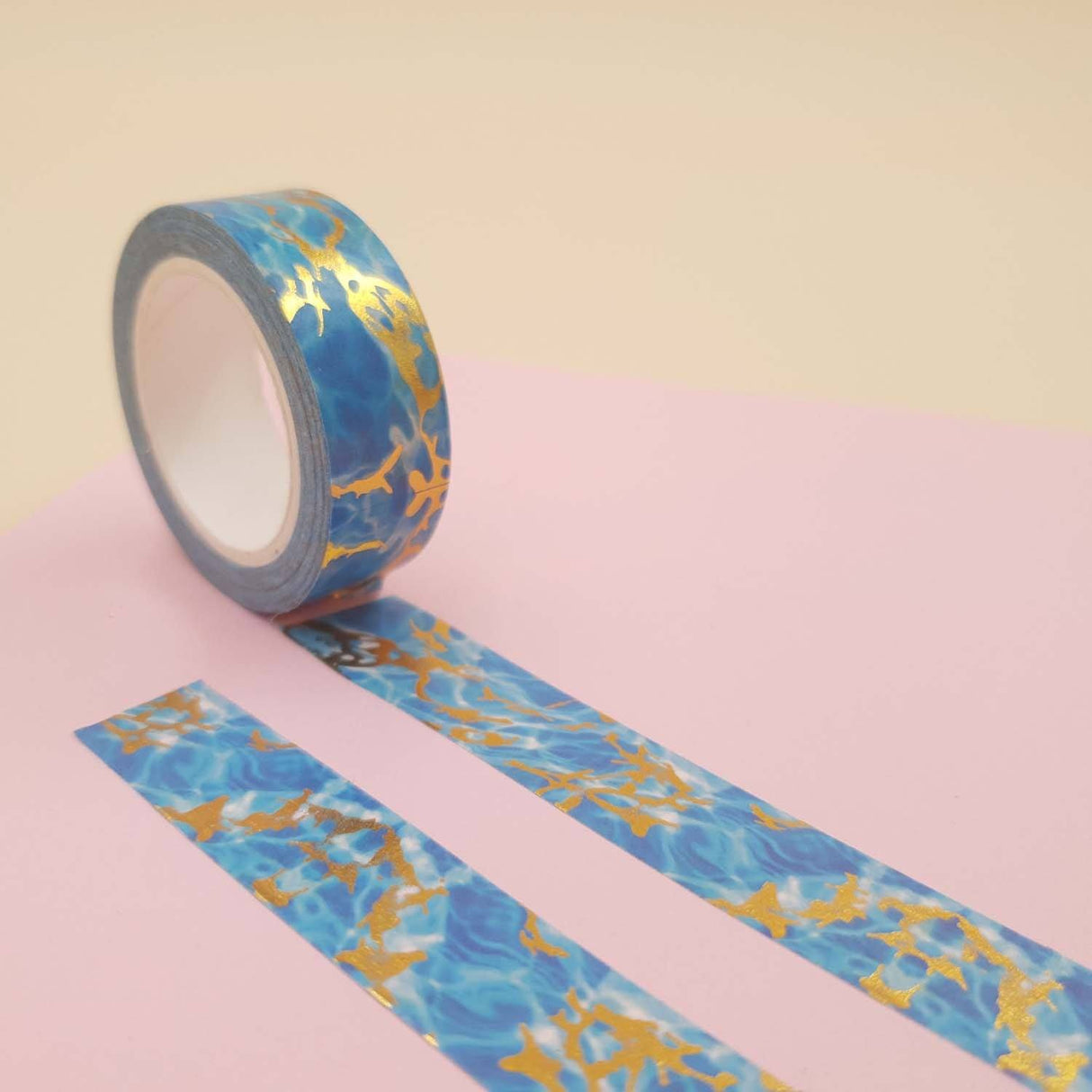 Banda Washi - Albastra Model Auriu Paperie.ro