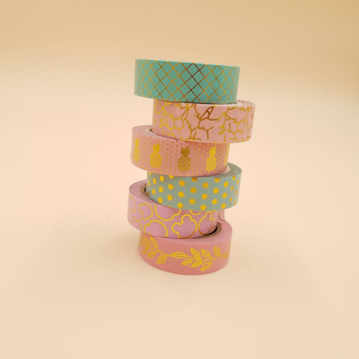 Banda Washi - Set 5 bucati Auriu Turquoise Banda Washi Paperie.ro