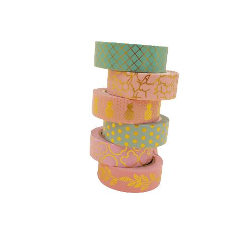 Banda Washi - Set 5 bucati Auriu Turquoise Banda Washi Paperie.ro