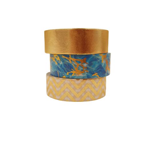 Banda Washi - Set 3 bucati Auriu Marmorat Banda Washi Paperie.ro