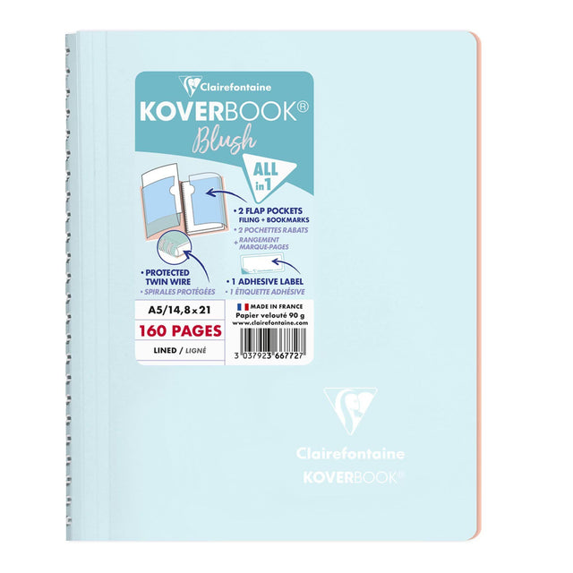 Caiet Koverbook Blush A5 Pastel Clairefontaine, liniat, Ice blue/Coral, 80 file Caiet Clairefontaine