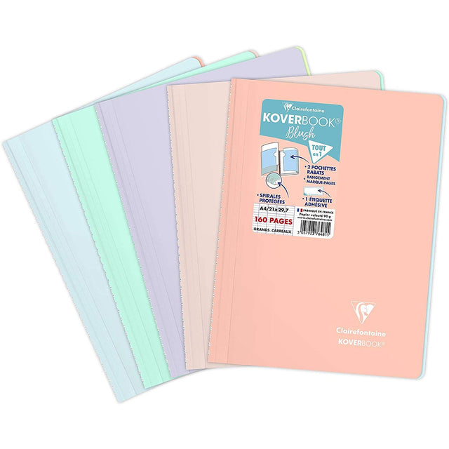Caiet Koverbook, cu spira, coperta polipropilena, diverse culori asortate 21x29.7cm 80 file dictando Caiet Clairefontaine