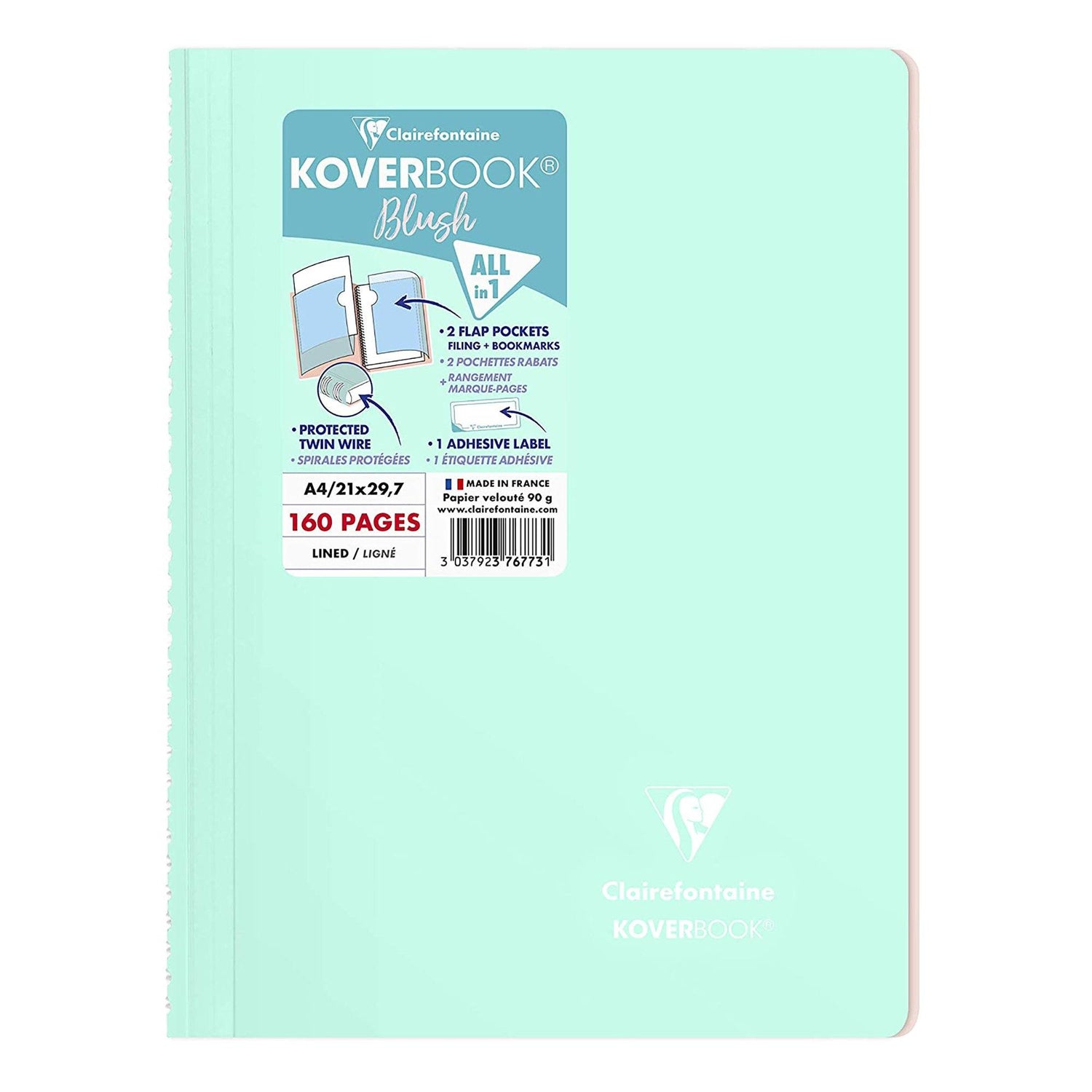 Caiet Koverbook, cu spira, coperta polipropilena, diverse culori asortate 21x29.7cm 80 file dictando Caiet Clairefontaine