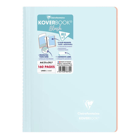 Caiet Koverbook Blush A4 Pastel Clairefontaine, liniat, Ice blue/Coral, 80 file Caiet Clairefontaine