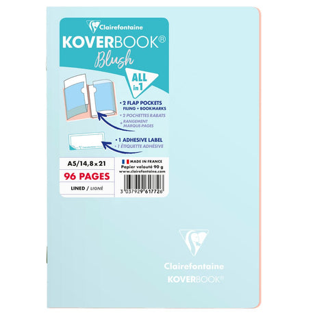 Caiet Koverbook A5, coperta polipropilena, ice blue/coral, 48 file, dictando Caiet Clairefontaine