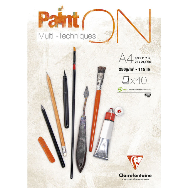 Caiet desen/pictura Paint'On A4, 40coli albe de 250g Clairefontaine