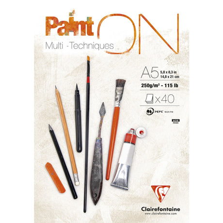 Caiet desen/pictura Paint'On A5, 40coli albe de 250g Clairefontaine