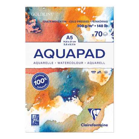 Caiet de pictura in acuarele GOLDLINE AQUA hartie alba 300g Medium Fine A5 70 file Clairefontaine