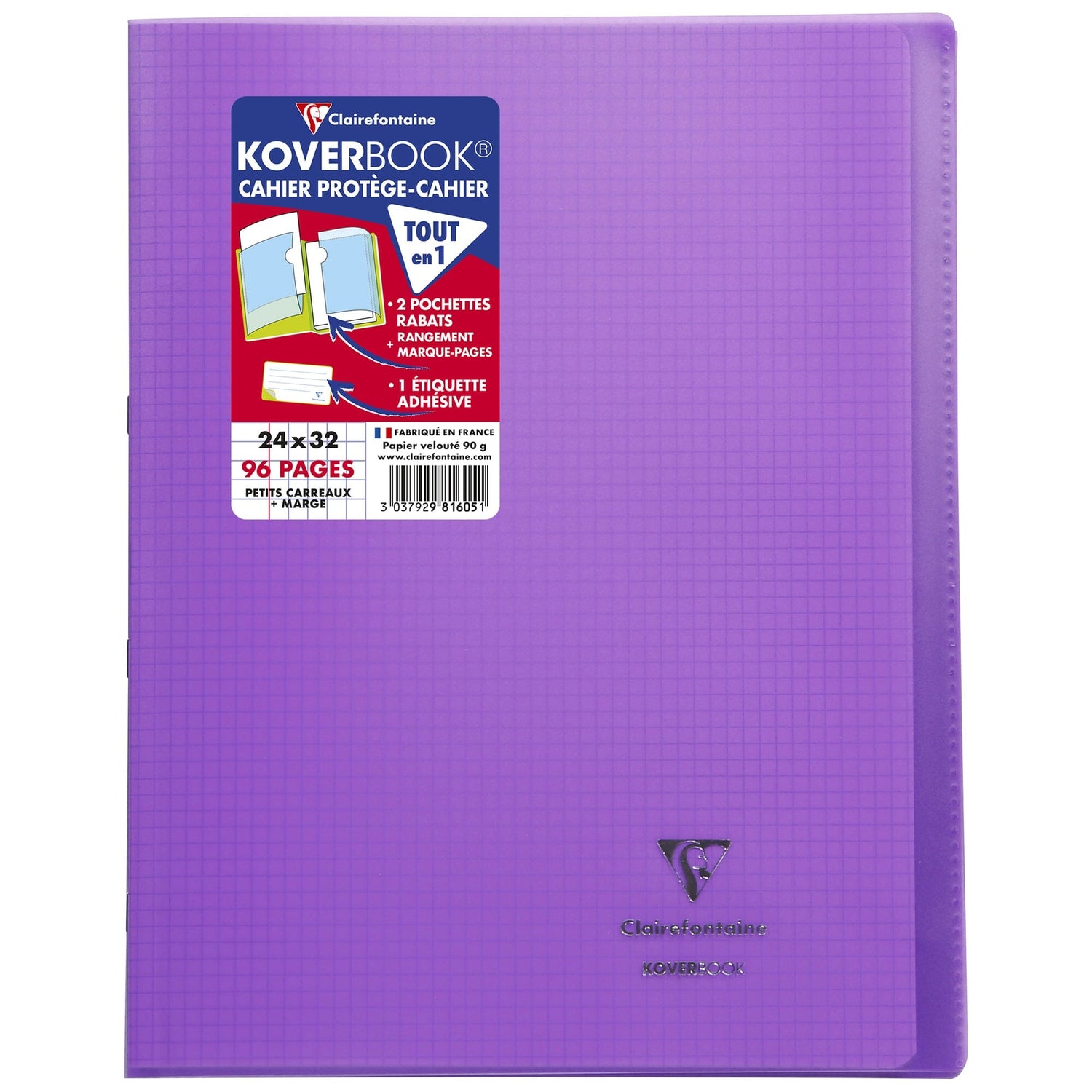 Caiet Koverbook, coperta polipropilena, purple, 24x32cm 48 file matematica Caiet Clairefontaine