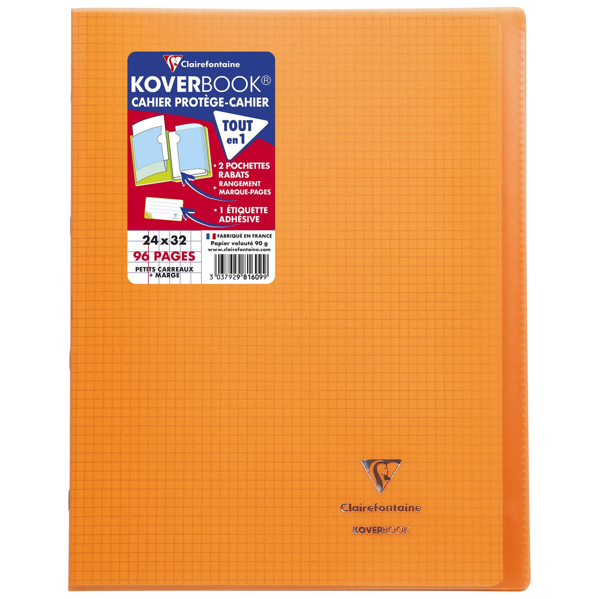 Caiet 24 x 32 cm, 48 file, matematica, coperta PP, hartie 90 g / mp, Koverbook, orange Caiet Clairefontaine