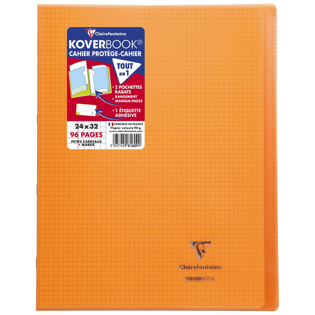 Caiet 24 x 32 cm, 48 file, matematica, coperta PP, hartie 90 g / mp, Koverbook, orange Caiet Clairefontaine