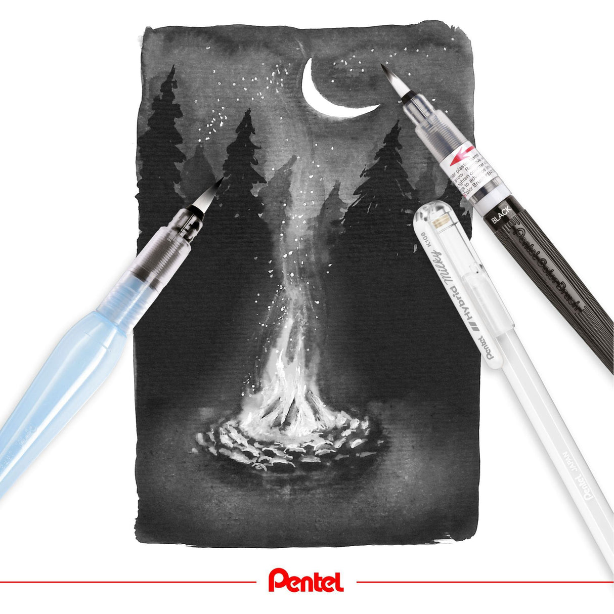 Pensula cu apa pentel Aquabrush, varf rotund mediu, rezervor 7 ml Paperie.ro