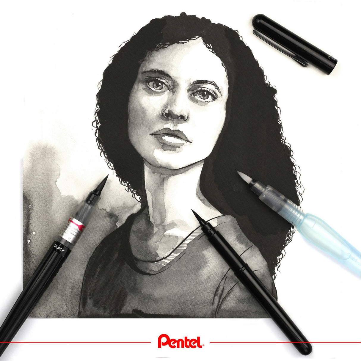 Pensula cu apa pentel Aquabrush, varf rotund mediu, rezervor 7 ml Paperie.ro