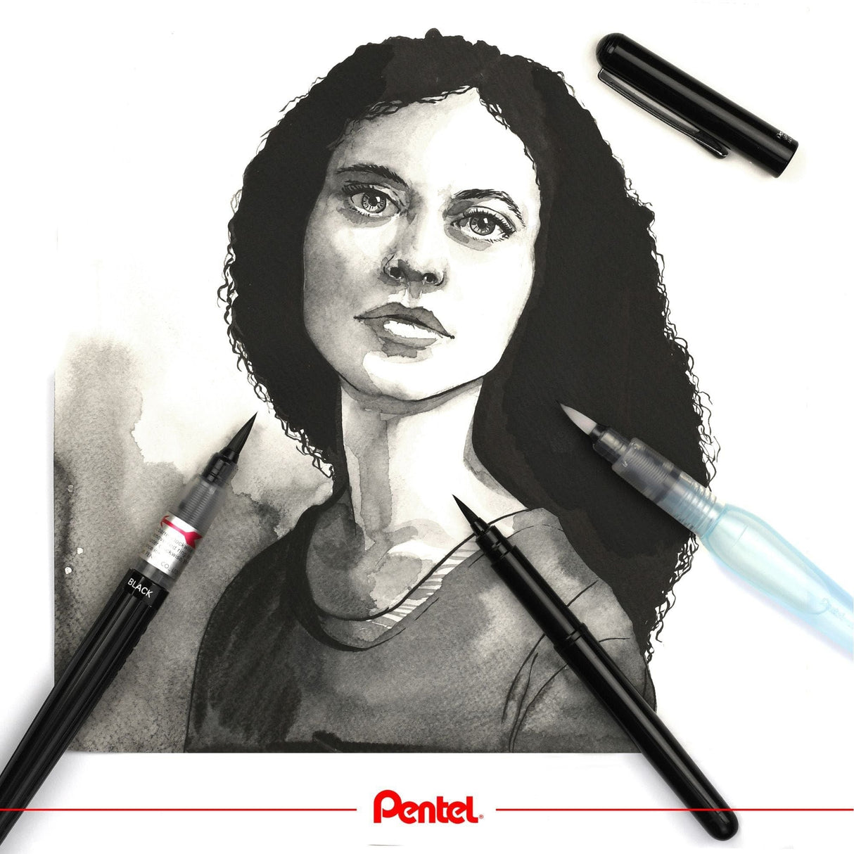 Pensula de buzunar cu cerneala pigmentata, 4 rezerve incluse, corp portocaliu, scris negru Paperie.ro