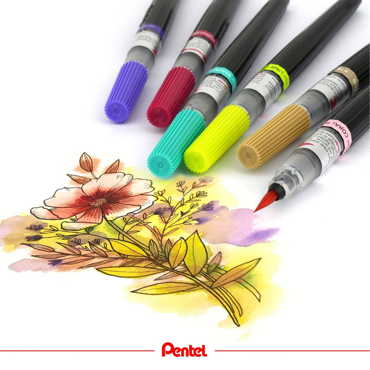 Pensula Pentel colorata galben Paperie.ro