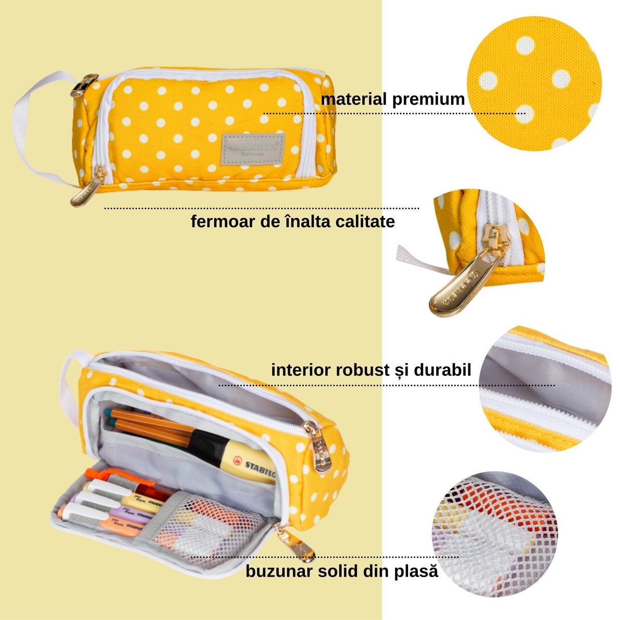 Penar Geeksta Design 9 Galben/buline albe Penar Geeksta