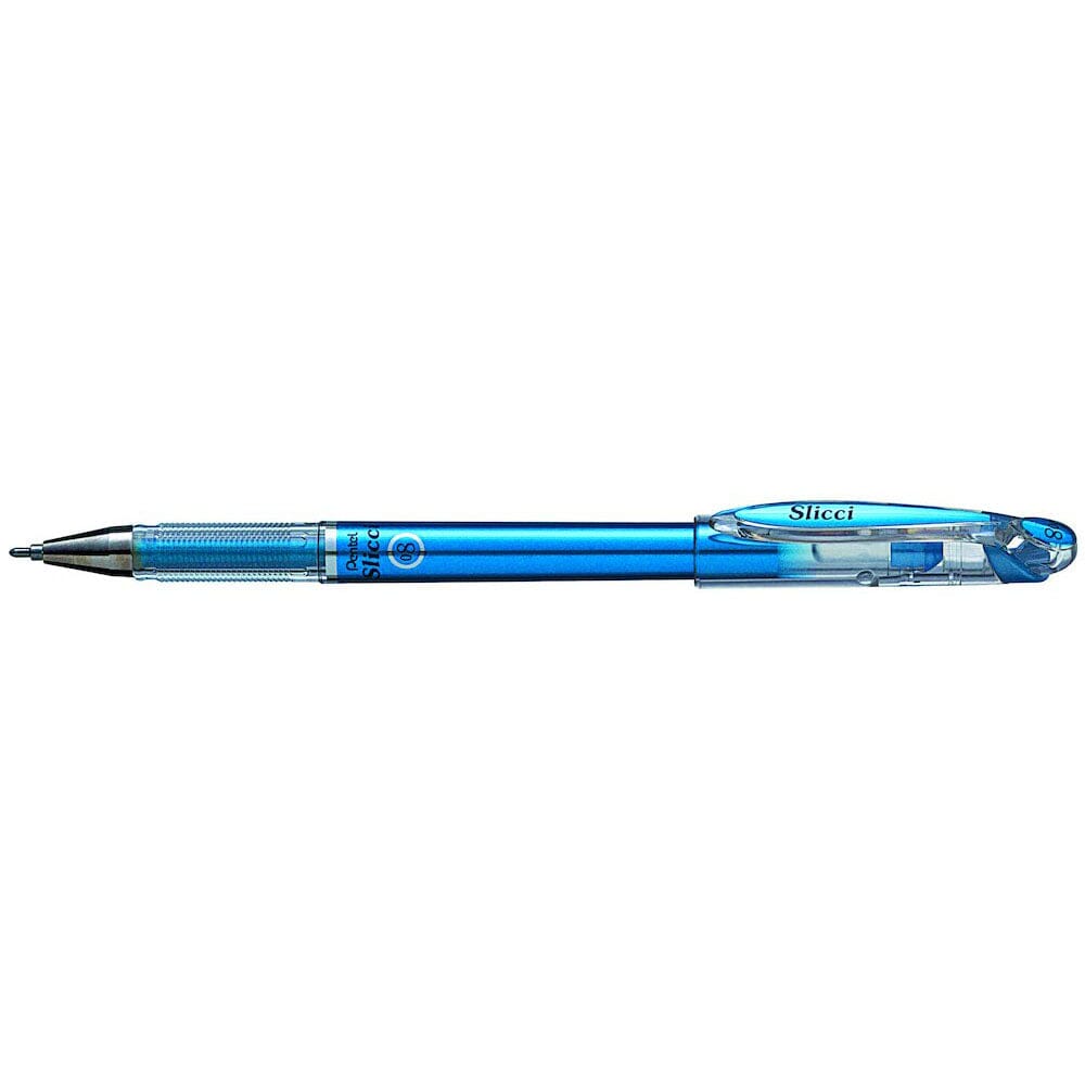 Roller cu gel Pentel Slicci, 0.8 mm, fara mecanism, albastru metalizat Rollere cu gel Pentel