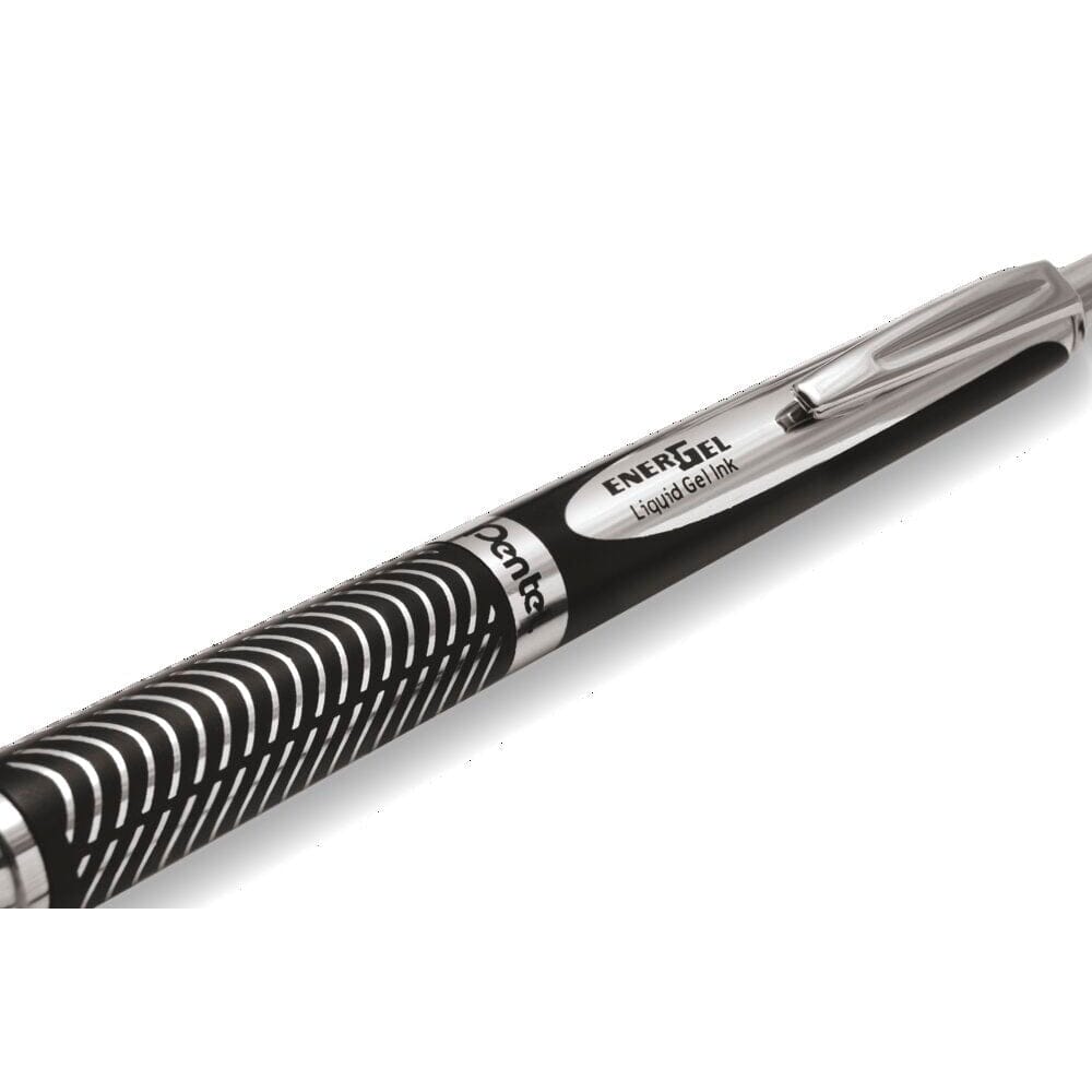 Roller cu gel Pentel EnerGel Sterling, 0.7 mm, cu mecanism, mina neagra, corp metalic negru Rollere cu gel Pentel