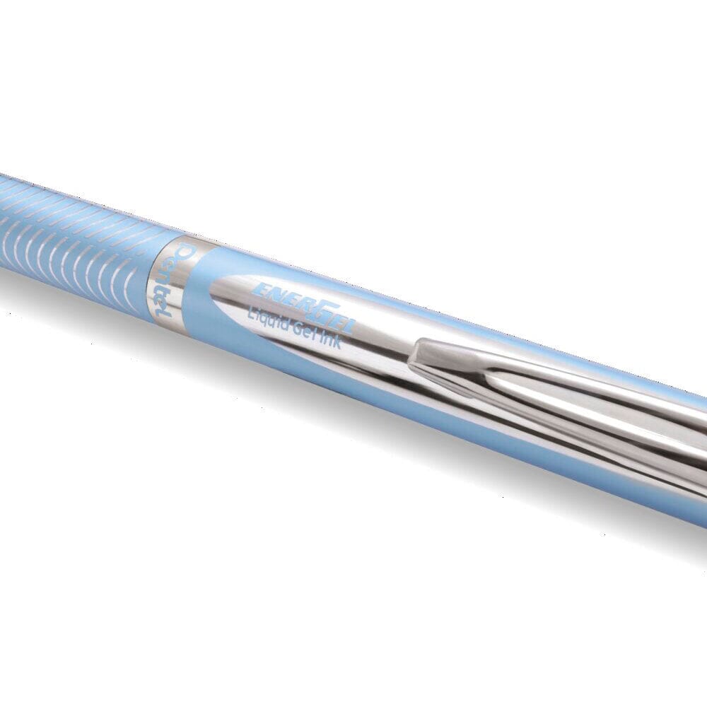 Roller cu gel Pentel EnerGel Sterling, 0.7 mm, cu mecanism, mina neagra, corp metalic bleu Rollere cu gel Pentel