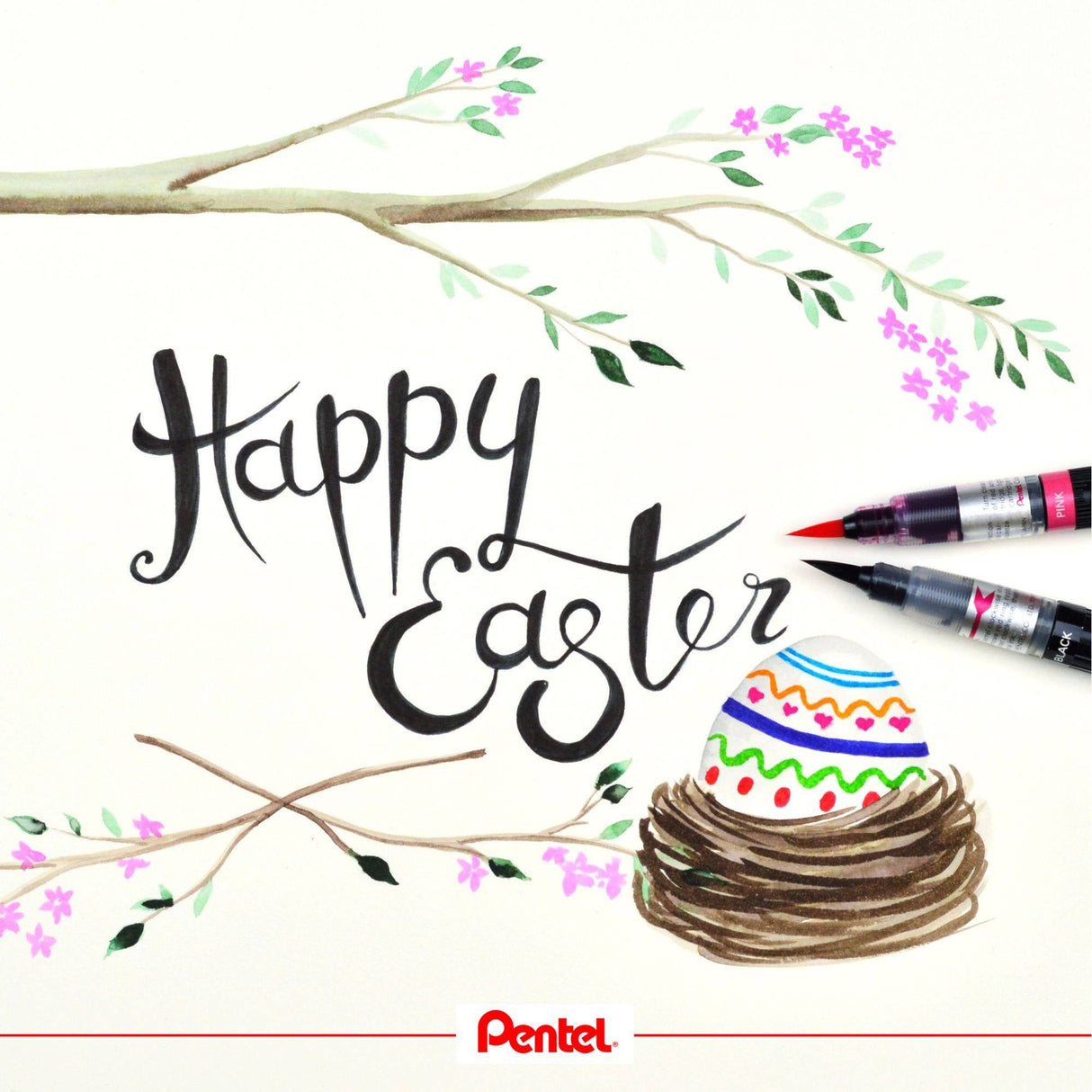 Pensula Pentel colorata negru Paperie.ro