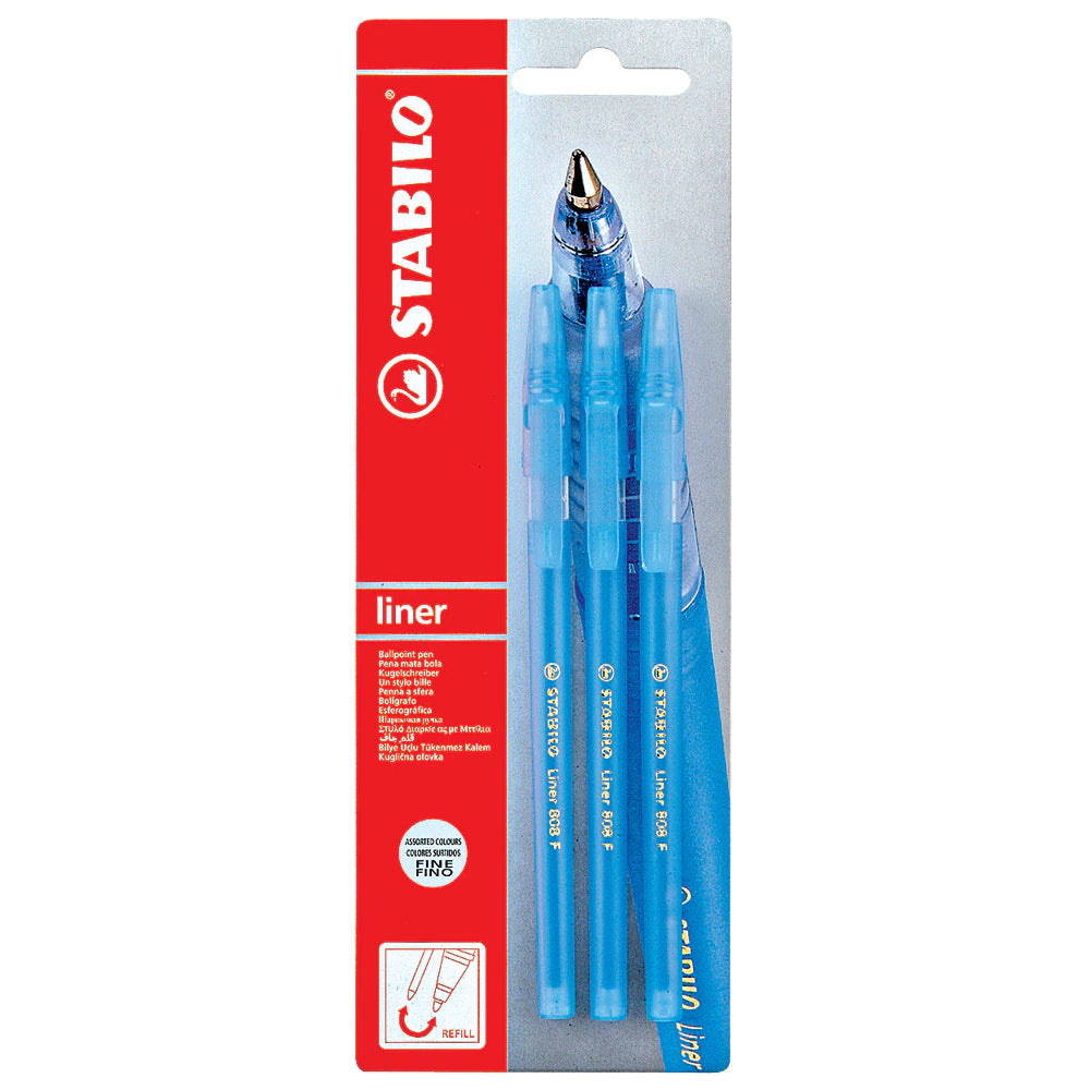 Pix fara mecanism Stabilo Liner 808, F, 3 bucati / set, albastru Pixuri colorate Stabilo
