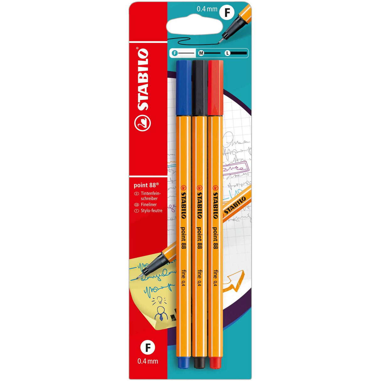 Fineliner Stabilo Point 88, 3 culori / set, rosu, negru, albastru Finelinere Stabilo